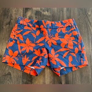 GUC Women's J. Crew Stretch Shorts, Blue & Red Floral, Side Zip, Cotton, Size: 4